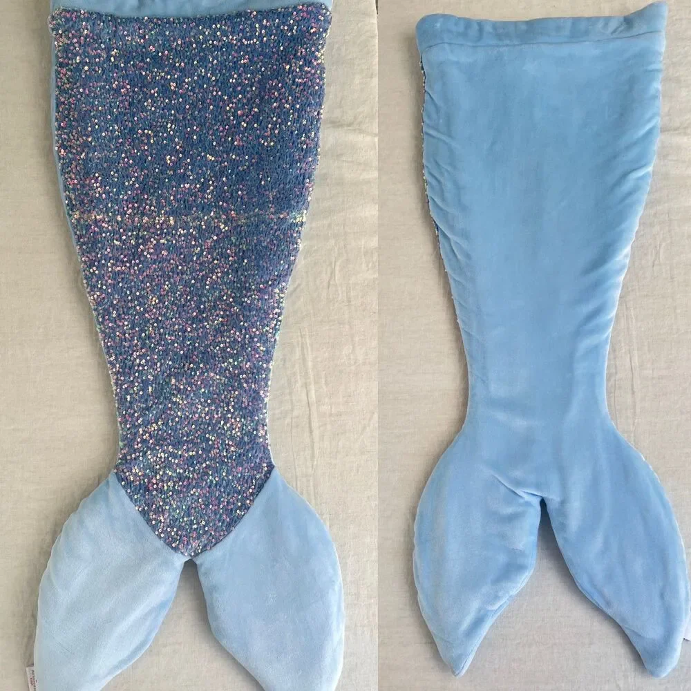 Mermaid Tail Blanket Plushy Light Blue Sequins Size Large 22